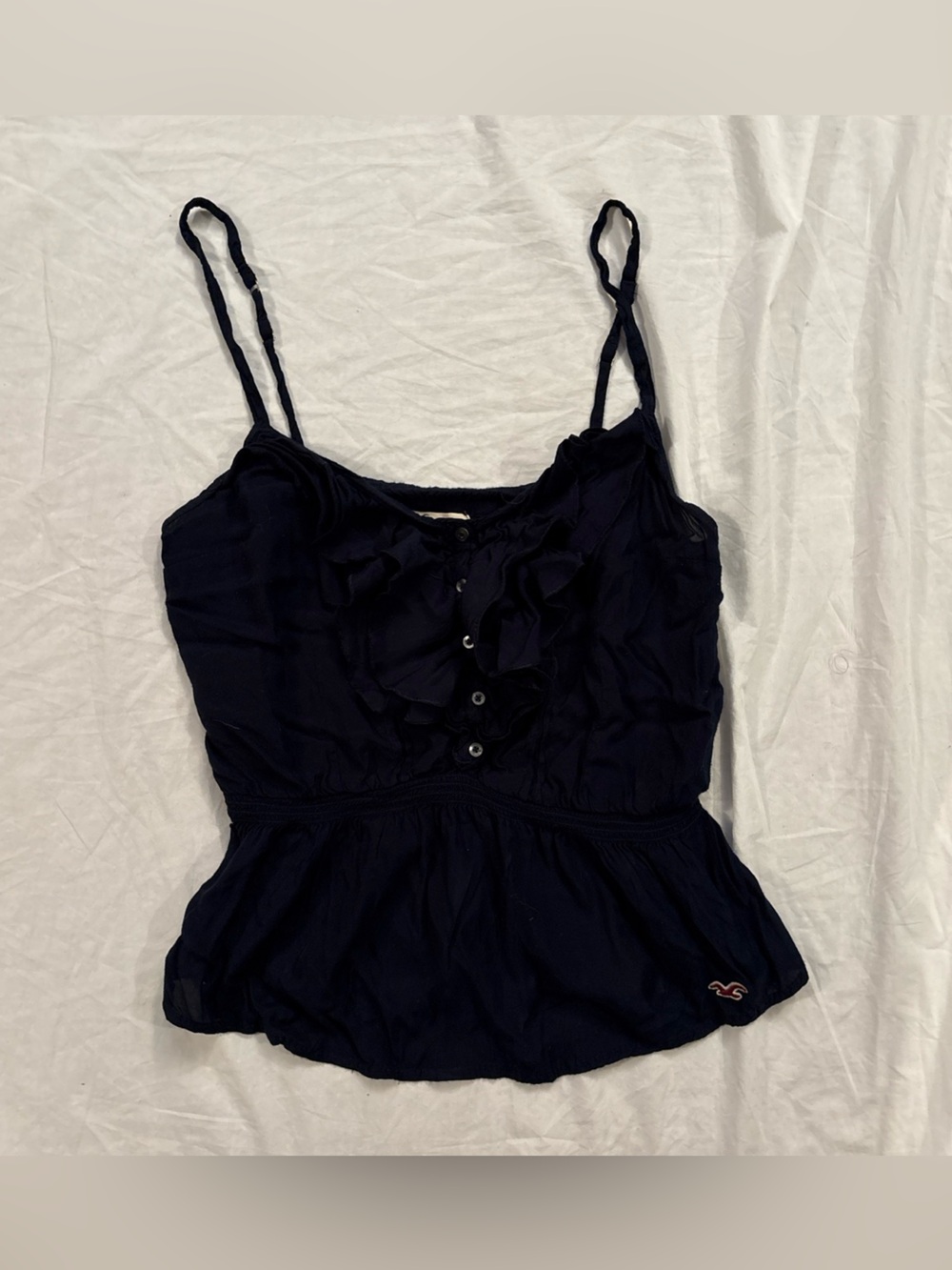Vintage Y2K Hollister Navy Blue Ruffle Button Cami Tank